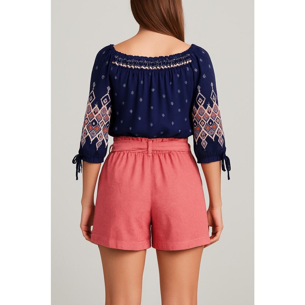 Draper James RSVP Womens Linen Blend Paperbag Shorts Heathered Pink Cruise Large - Picture 2 of 12